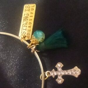 Strong is beautiful inspirational bangle bracelets green foil bead crystal cross
